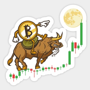 Bitcoin Crypto BTC to the Moon Bullrun Featuring Bull Trend Sticker